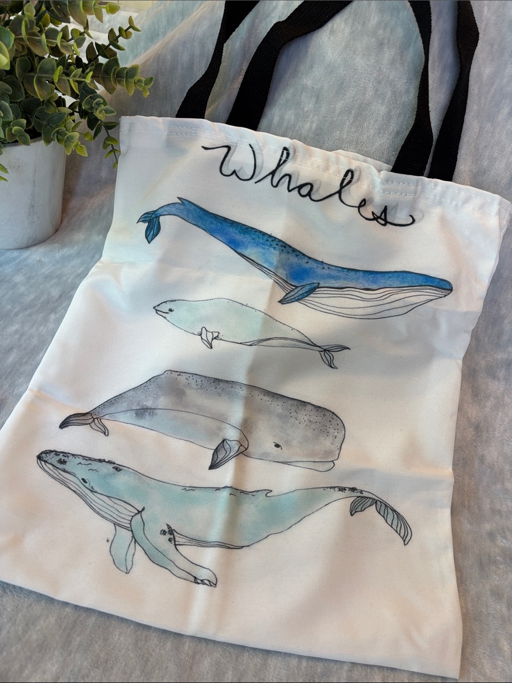 Whales Ocean Beach PolyCanvas Tote Bag NWT 13.50” x 14.75”